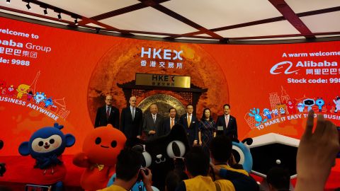Alibaba celebrates its listing ceremony at the Hong Kong Stock Exchange.