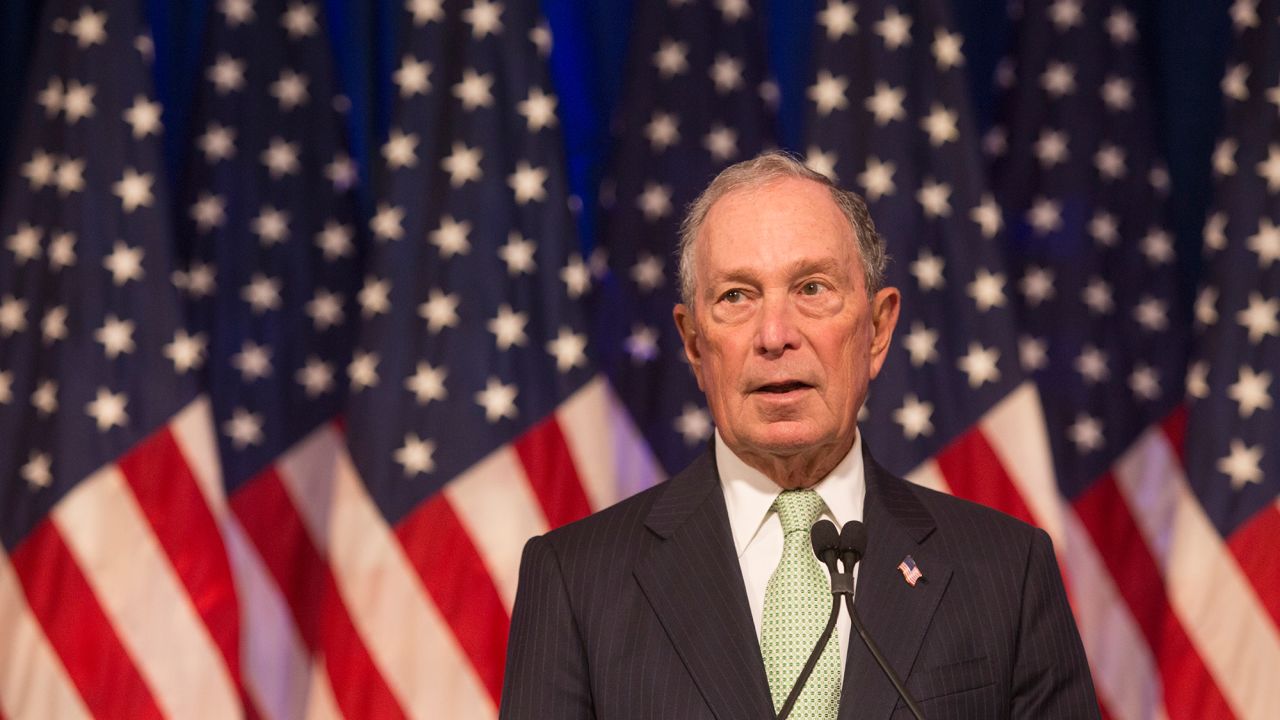 Democratic Presidential candidate, Michael Bloomberg during remarks to the media at the Hilton Hotel on his first campaign stop in Norfolk, Va. Monday, Nov. 25, 2019. (AP Photo/Bill Tiernan)