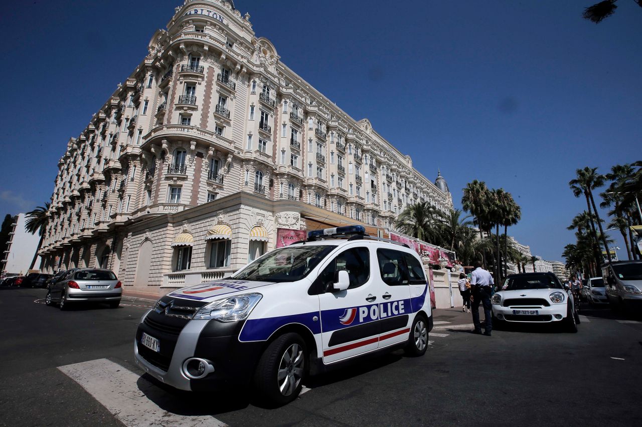 A view of the Carlton hotel, in Cannes, southern France, the scene of a daylight raid.