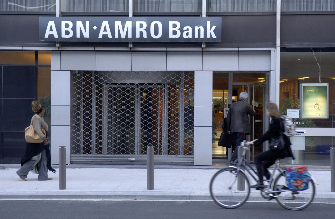A branch of the Dutch bank ABN Amro in the northern Belgian city of Antwerp is seen closed after diamonds were stolen.