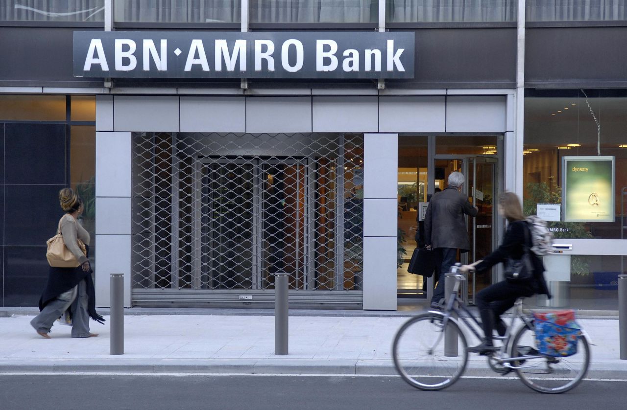 A branch of the Dutch bank ABN Amro in the northern Belgian city of Antwerp is seen closed after diamonds were stolen.