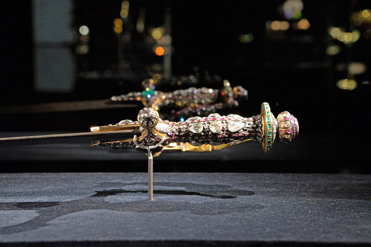 Jewels on display at the "Treasures of the Mughals and the Maharajahs" exibithion, at Venice's Doge's Palace, in Venice, Italy,