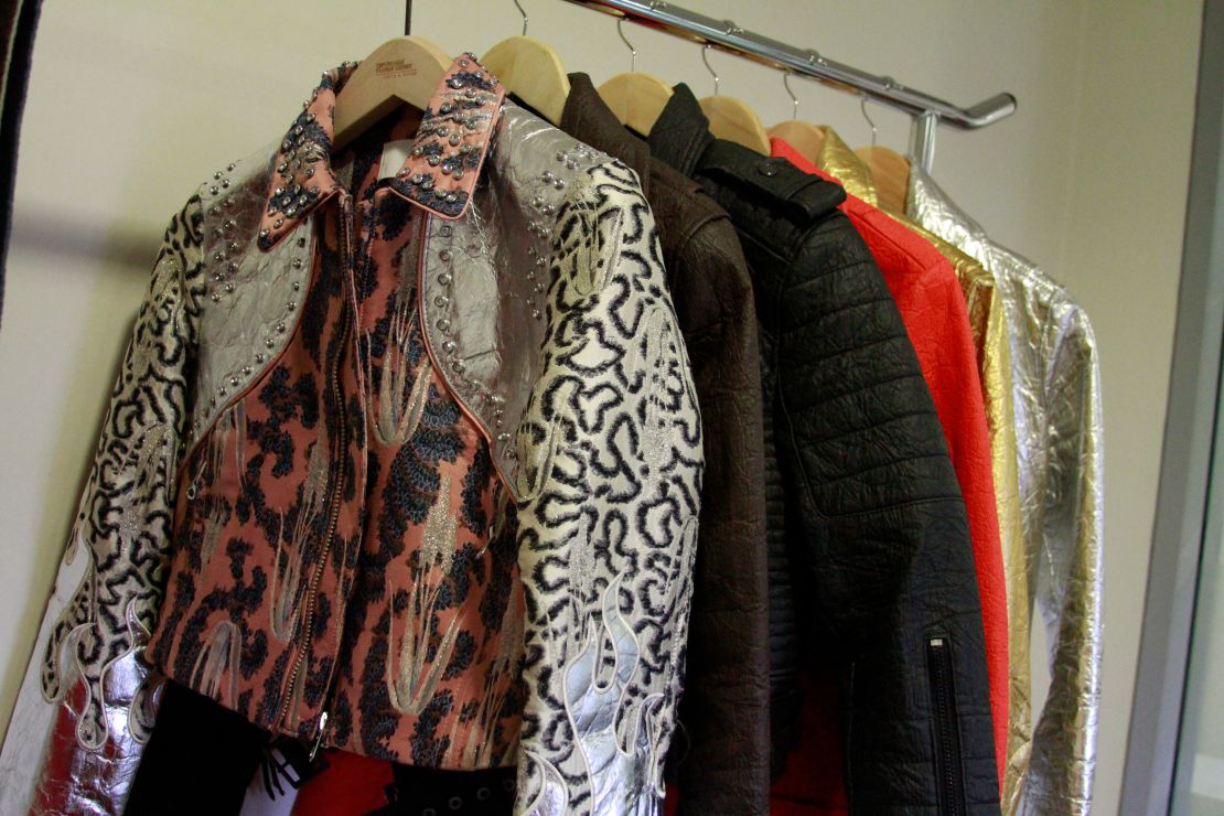 Piñatex jackets including the one developed for H&M's Conscious Exclusive collection (left). (Ivana Kottasova/CNN)