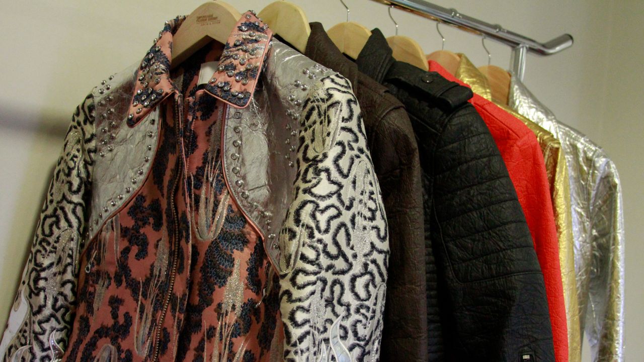 Piñatex jackets including the one developed for H&M's Conscious Exclusive collection (left). (Ivana Kottasova/CNN)