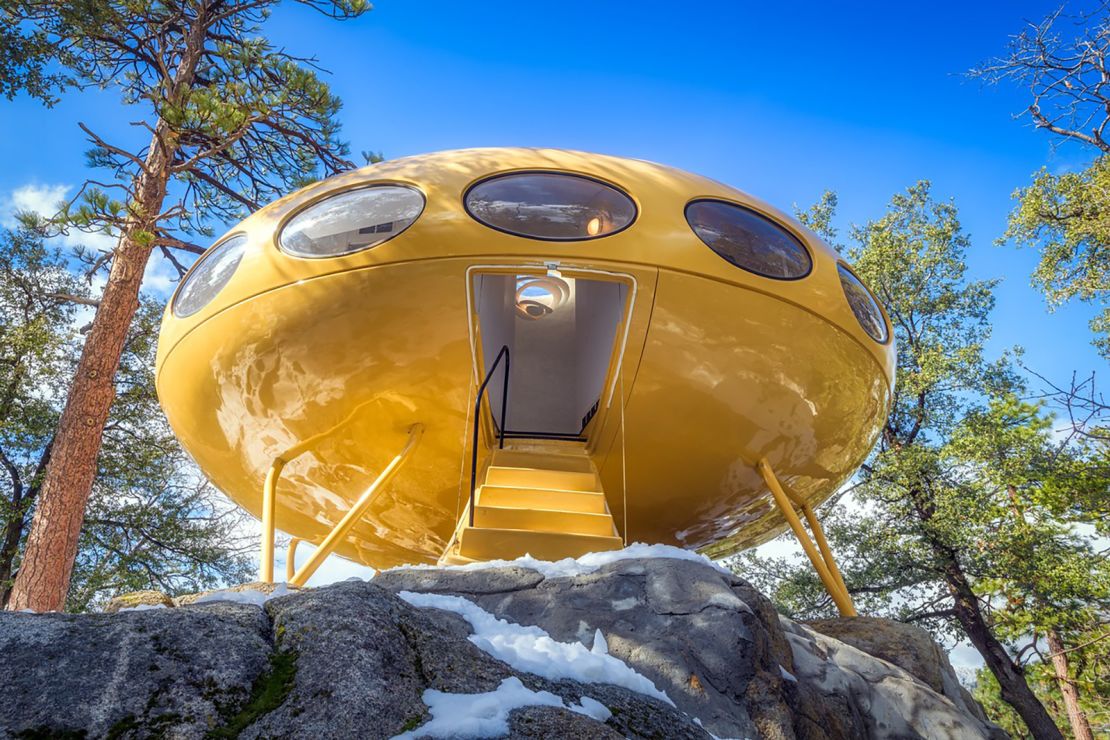 A restored Futuro used as a vacation home, in Idyllwild, California.