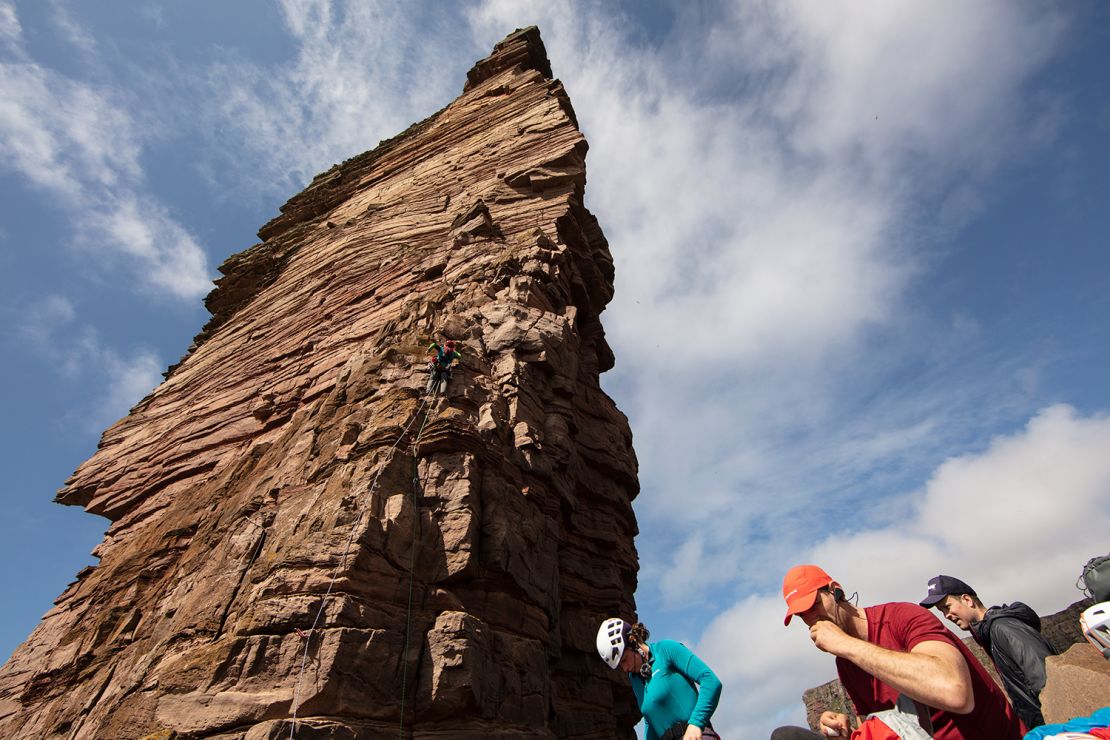 Dufton starts his ascent of the Old Man of Hoy.