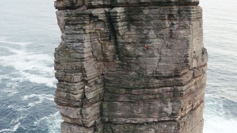 Dufton and Thompson midway through their climb of the Old Man of Hoy. 