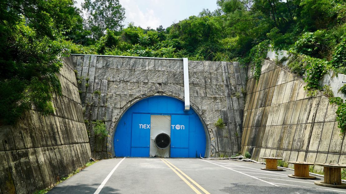 Outside the innovative tunnel farm.