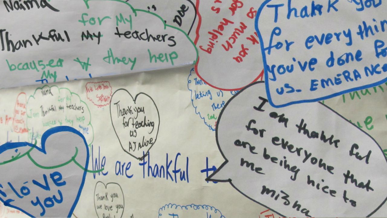 A few of the messages of thanks written by the girls at Global Village School.