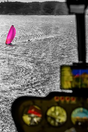 <strong> 11. Joran Bubke. </strong>Peter Ogden's Maxi 77 Jethou, shot from the cockpit of a helicopter during the Les Voiles de Saint-Tropez regatta in the south of France.