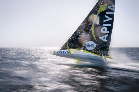 <strong> 14. Maxime Horlaville.</strong> A slow shutter speed drone shot of Charlie Dalin sailing the yacht Apivia on the Bay of Biscay off western France.