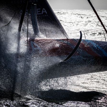 <strong> 15. Eloi Stichelbaut. </strong>Helicopter shot of Sebastien Simon and his co-skipper Vincent Riou training on their ArkeaPaprec yacht near Groix, an island off the west coast of France.