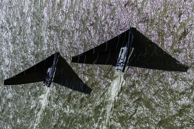 <strong>17. Fabio Taccola. </strong>The giant mainsails of Supernikka and Pendragon cast shadows during the 151 Miglia race from Livorno, Italy to Punta Ala, Italy via the Giraglia rock off Corsica.