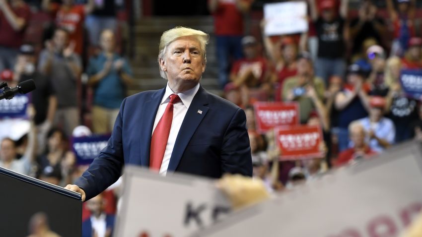 President Donald Trump looks to the crowd as he speaks at a campaign rally in Sunrise, Fla, Tuesday, Nov. 26, 2019. (AP Photo/Susan Walsh)