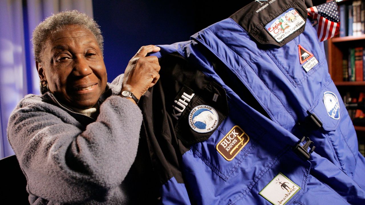 Barbara Hillary shows the parka she wore on her trip to the North Pole. 
