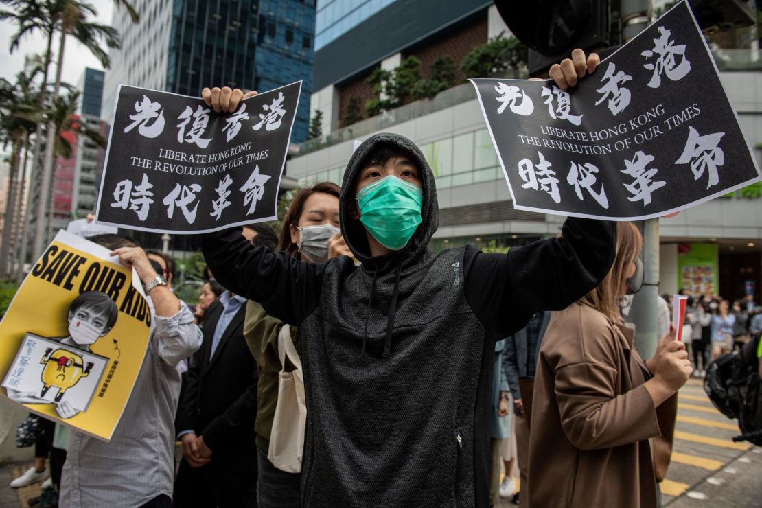 A file image of pro-democracy protesters in Hong Kong on November 26, 2019.