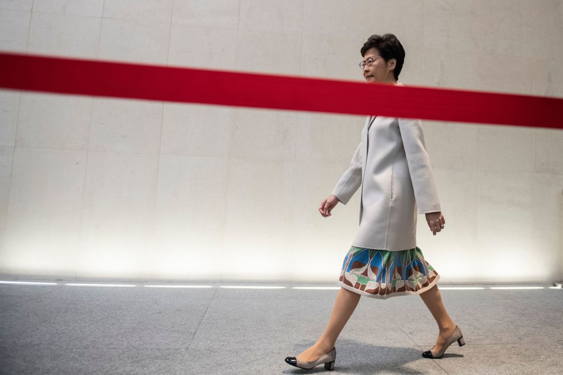 Hong Kong Chief Executive Carrie Lam arrives for a press conference in Hong Kong on November 26, 2019.