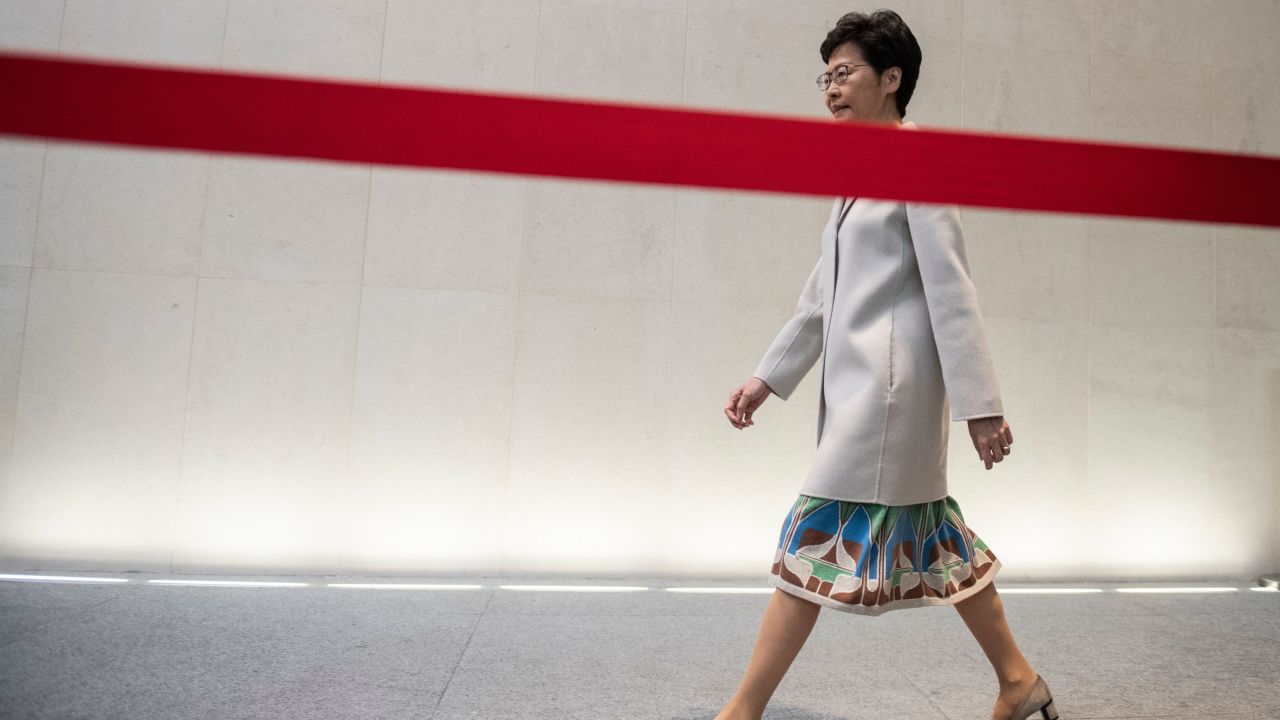 Hong Kong Chief Executive Carrie Lam arrives for a press conference in Hong Kong on November 26, 2019.