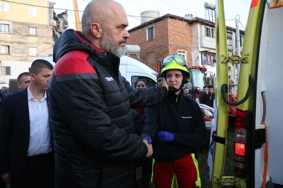 Albanian Prime Minister Edi Rama visits areas affected by the earthquake on November 26.