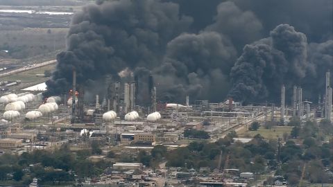 Plumes of smoke are seen after a second explosion at a chemical plant in Port Neches. 