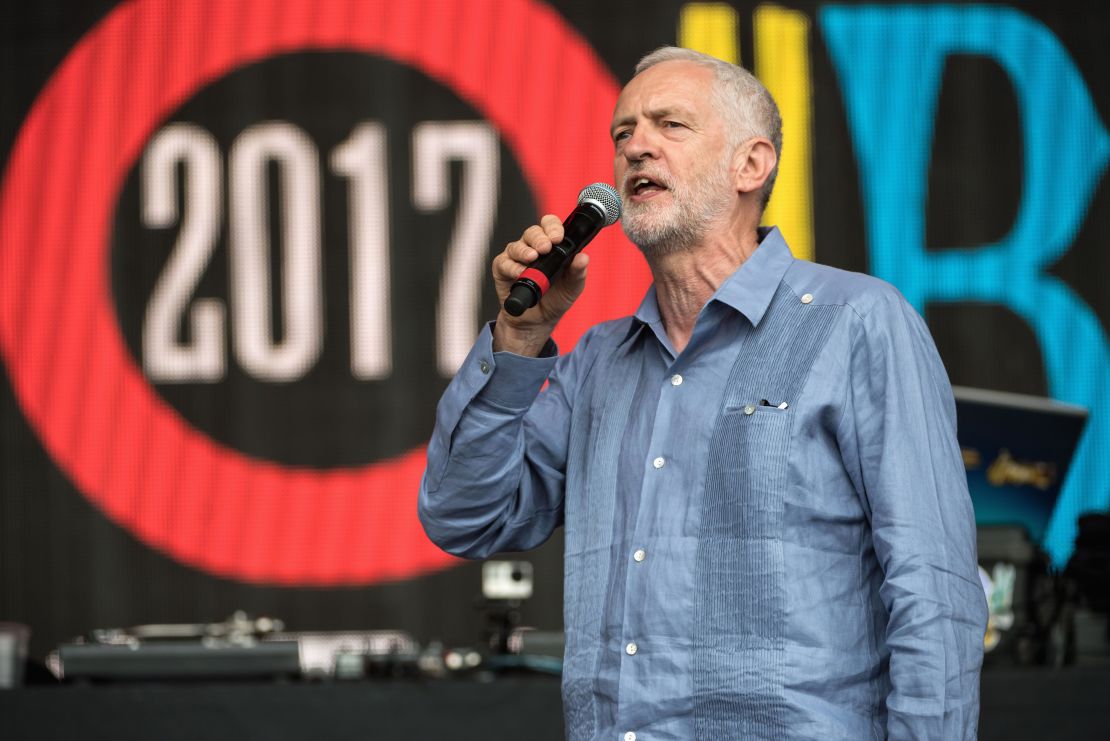 Jeremy Corbyn speaks on stage at Glastonbury Festival in 2017 where he received rapturous acclaim.