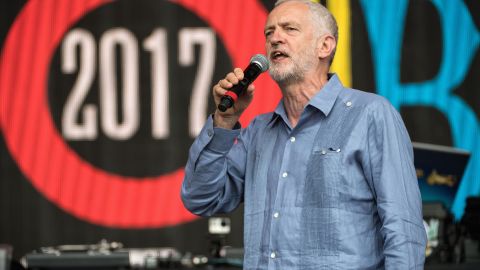 Jeremy Corbyn speaks on stage at Glastonbury Festival in 2017 where he received rapturous acclaim.