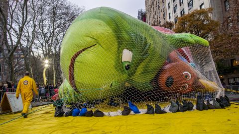 The Grinch balloon is secured.