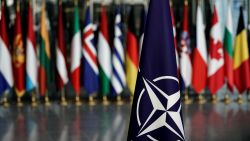 A picture taken on November 20, 2019 shows   a NATO flag  at the NATO headquarters in Brussels, during a NATO Foreign Affairs ministers' summit. - NATO Foreign Affairs ministers are meeting ahead of a NATO leaders' summit in London on December 3 and 4, 2019. (Photo by Kenzo TRIBOUILLARD / AFP) (Photo by KENZO TRIBOUILLARD/AFP via Getty Images)