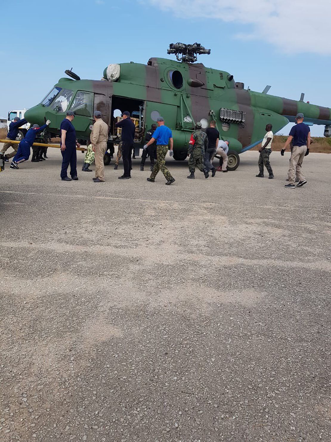 This image, shared widely on social media and verified by a CNN source, appears to show an Mi-17 transport helicopter, part of the military hardware delivery at Nacala in September.