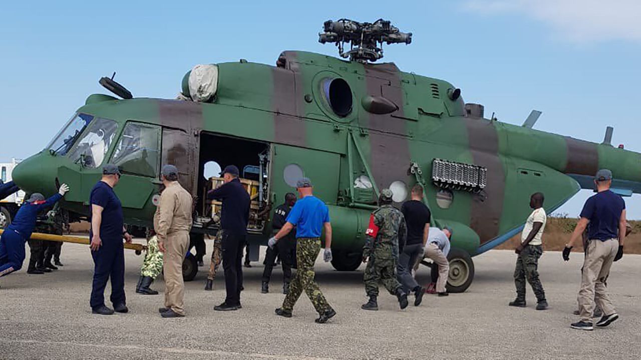 This image, shared widely on social media and verified by a CNN source, appears to show an Mi-17 transport helicopter, part of the military hardware delivery at Nacala in September.
