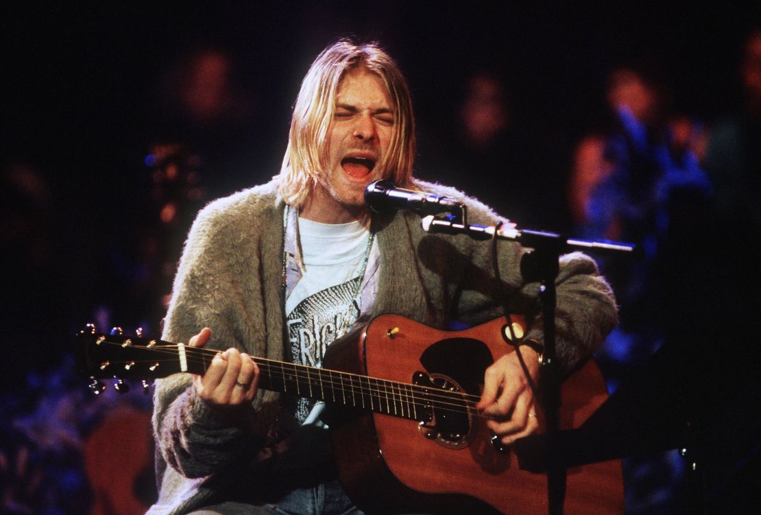 Kurt Cobain of Nirvana during the taping of MTV Unplugged at Sony Studios in New York City in 1993.  