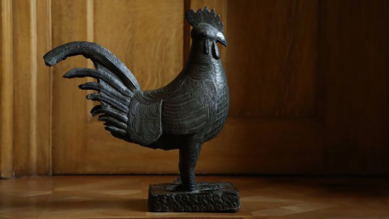 A Benin Bronze statue of a cockerel, at the University of Cambridge, that is set to be returned after a student campaign. 