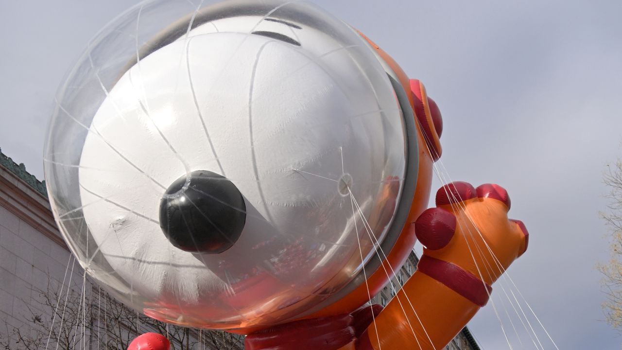 The Astronaut Snoopy balloon, as it prepared to float down the parade route in 2019 during the 93rd Annual Macy's Thanksgiving Day Parade in New York City.
