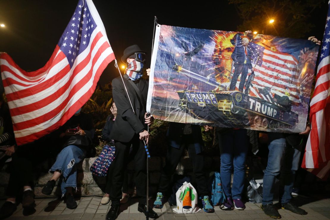 Protesters in Hong Kong held a celebratory, pro-US rally on Thursday.