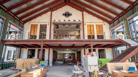 A picture of College Hall during renovations.