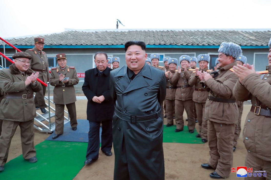 North Korean leader Kim Jong Un inspects a multiple launch rocket system test in an image released by state media on November 29, 2019.