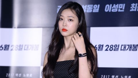 Sulli attends the test screening of film "Real" in June 2017 in Seoul.