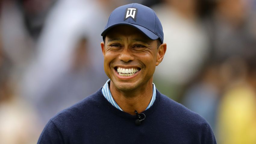 INZAI, JAPAN - OCTOBER 21: Tiger Woods of the USA laughs and smiles during The Challenge: Japan Skins at Accordia Golf Narashino Country Club on October 21, 2019 in Inzai, Chiba, Japan. (Photo by Richard Heathcote/Getty Images)