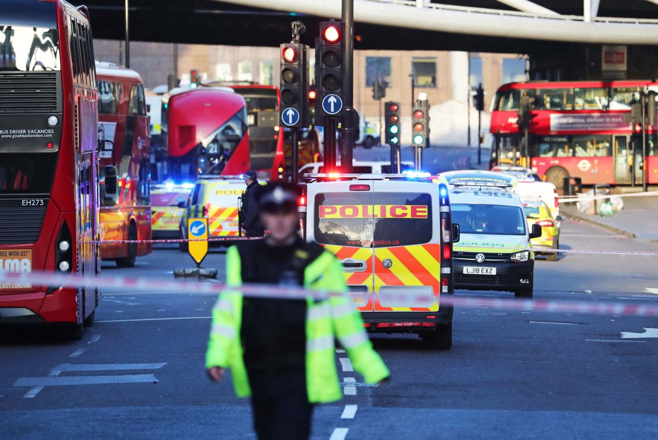 Police and emergency services work at the scene of the terrorist near London Bridge on Friday, November 29.