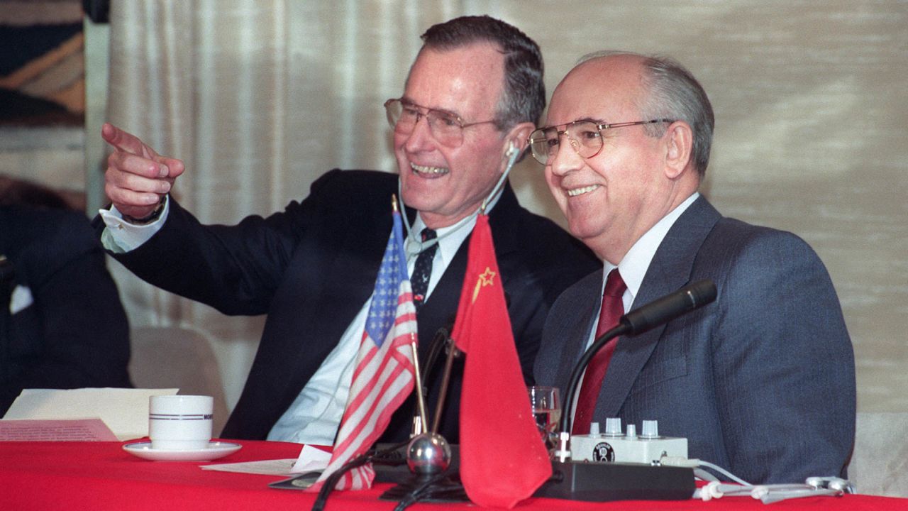 Gorbachev and US President George H.W. Bush met in 1989 for talks signaling the official end of the Cold War.