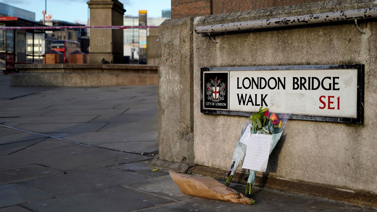 Floral tributes near London Bridge on Saturday, November 30.