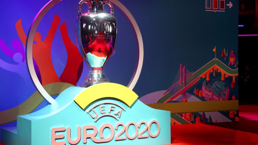 BUCHAREST, ROMANIA - NOVEMBER 30: General view of a replica trophy is seen prior to the UEFA Euro 2020 Final Draw Ceremony at the Romexpo on November 30, 2019 in Bucharest, Romania. (Photo by Dean Mouhtaropoulos/Getty Images)
