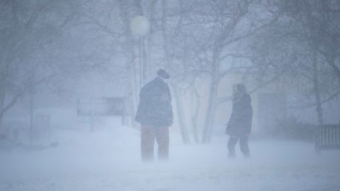 Many roads in Duluth, Minnesota, seen here Saturday, are "extremely treacherous," the National Weather Service says.