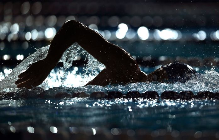 A swimmer warms-up prior to day two of the International Swimming League 2019 at the London Aquatics Centre in London, England, on November 24. 