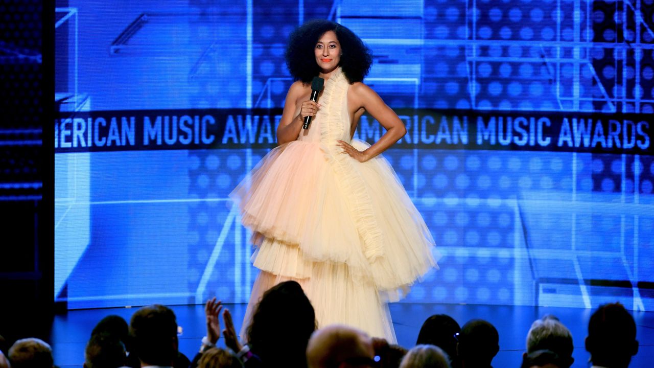 Tracee Ellis Ross speaks onstage during the 2018 American Music Awards at Microsoft Theater in Los Angeles, California.