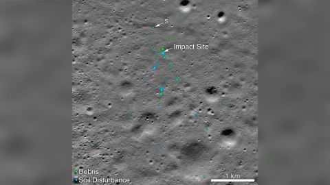 This image shows the Vikram Lander impact point and associated debris field.
