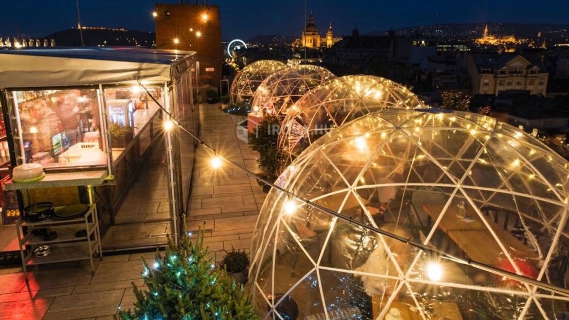 360 Bar's impressive roof terrace is filled with igloos.