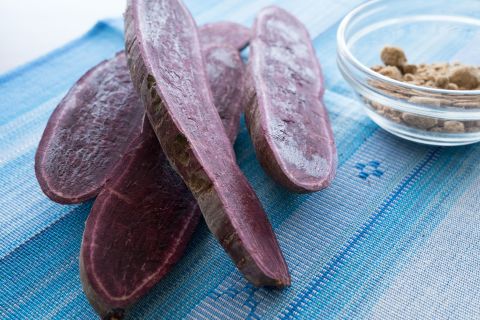 Imo is a supercharged purple sweet potato that doesn't cause blood sugar to spike as much as a regular white potato.