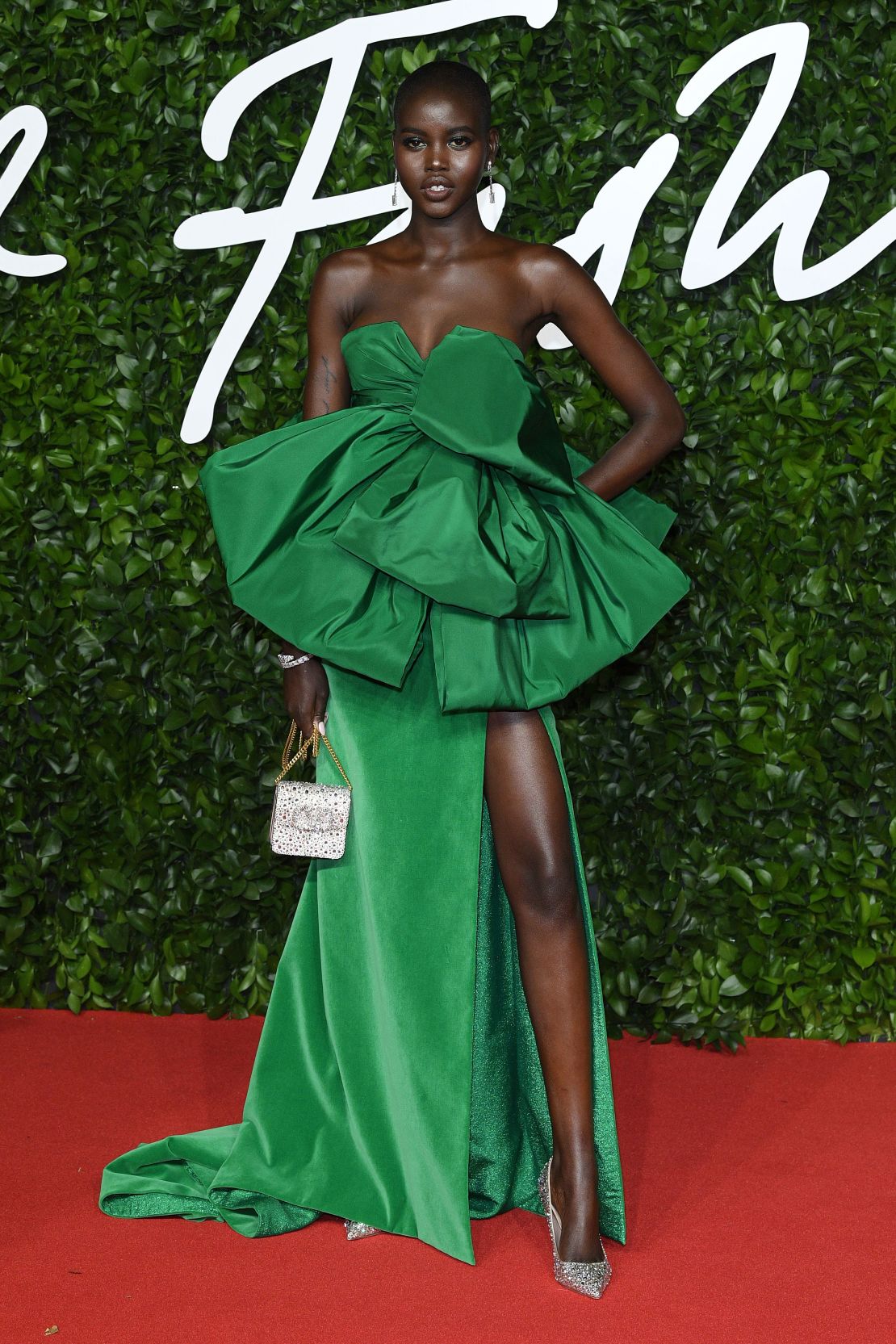 Adut Akech wore a green Valentino gown.