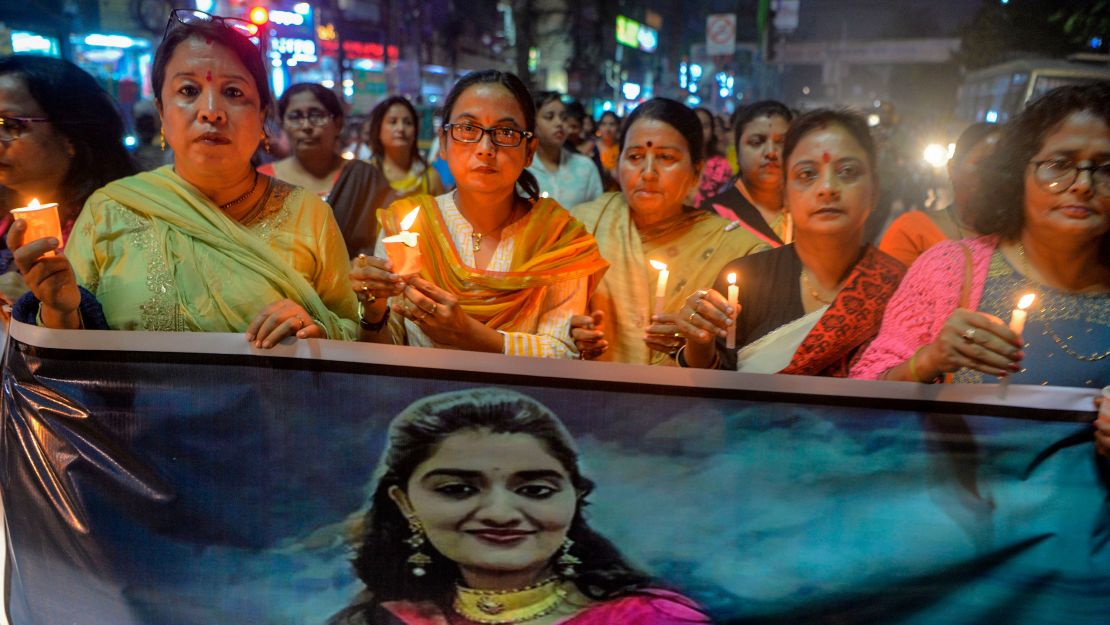 Supporters of India's ruling Bharatiya Janata Party (BJP) hold a vigil for the Hyderabad rape and murder victim in Siliguri, West Bengal on November 30, 2019.